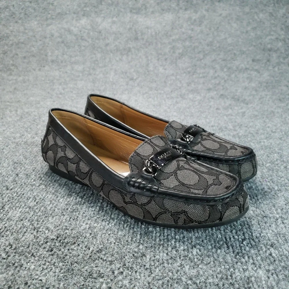 Coach Olive Shoes Womens Size 7.5B Black Gray Monogram Canvas Loafer Slip On